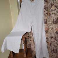 Бял ЛЕНЕН панталон,широки крачоли,висока талия- 44/46 , снимка 2 - Панталони - 40709817