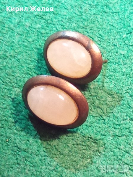 РЕТРО БРОНЗОВИ ОБЕЦИ С ЕСТЕСТВЕН БЯЛ ОПАЛ ВИНТИДЖ СТАРИННИ МАЙСТОРСКИ ОБЕЦИ 20504, снимка 1