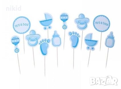 ITS A BOY 12 бр момче бебе бебешки топери gender party парти за мъфини кексчета, снимка 1