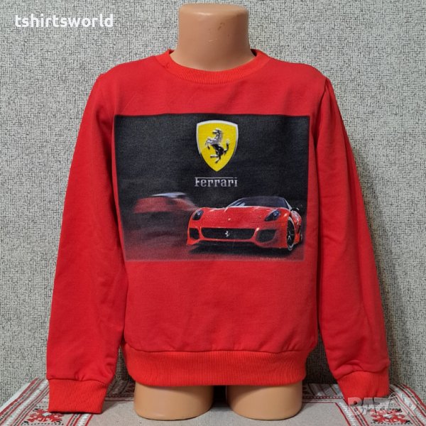 Нова детска ватирана блуза с дълъг ръкав и дигитален печат Ferrari, снимка 1