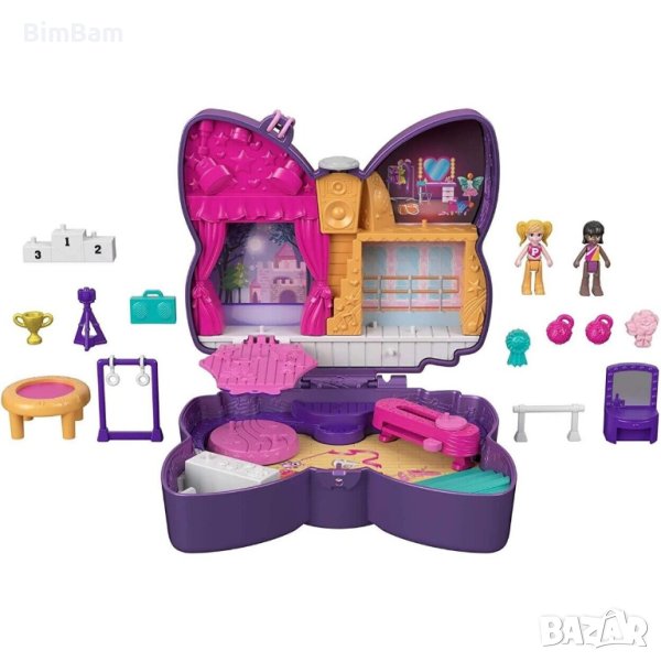 Игрален комплект Polly Pocket гимнастика и балет - във формата на пеперуда с пайети / Mattel, снимка 1