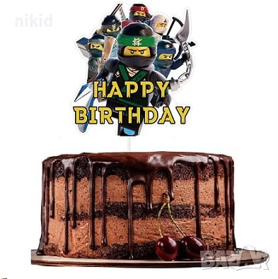 2 вид Лего Нинджаго Ninjago Happy Birthday Картонен топер украса декор за торта рожден ден парти, снимка 1