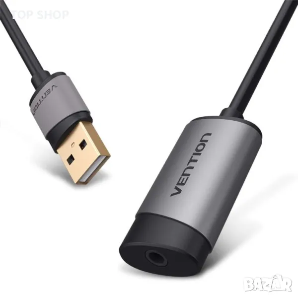 VENTION USB стерео външна звукова карта,USB към 3,5 мм жак аудио адаптер с чип,PS5-4,микрофон/лаптоп, снимка 1