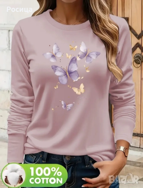 Дамска блуза с дълъг ръкав размер Л 100% памук нова , снимка 1