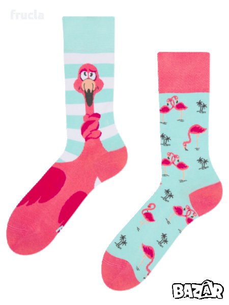 Асиметрични Памучни Чорапи Веселото Фламинго, снимка 1