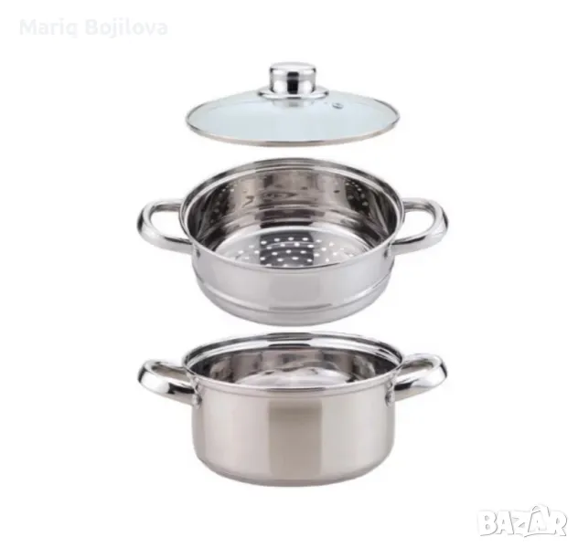 Комплект тенджери за готвене на пара Bohmann, 18Х8.5см.\2.5л., индукция, снимка 1
