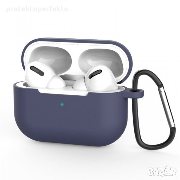 Силиконов кейс за безжични слушалки AirPods Pro, AirPod 3  - тъмносин цвят, снимка 1