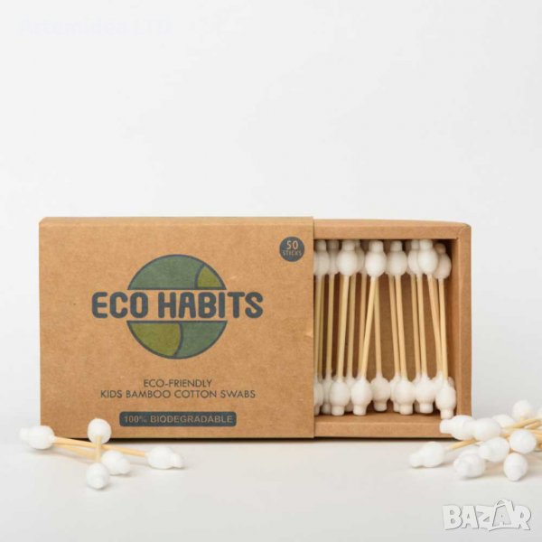 ECO HABITS Клечки за уши за деца Бамбук и памук, 50 бр, снимка 1