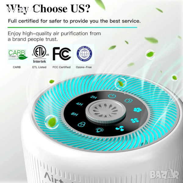 HEPA пречиствател на въздух за спалня в дома , 4-в-1 H13 True HEPA въздушен филтър за миризми на дим, снимка 1