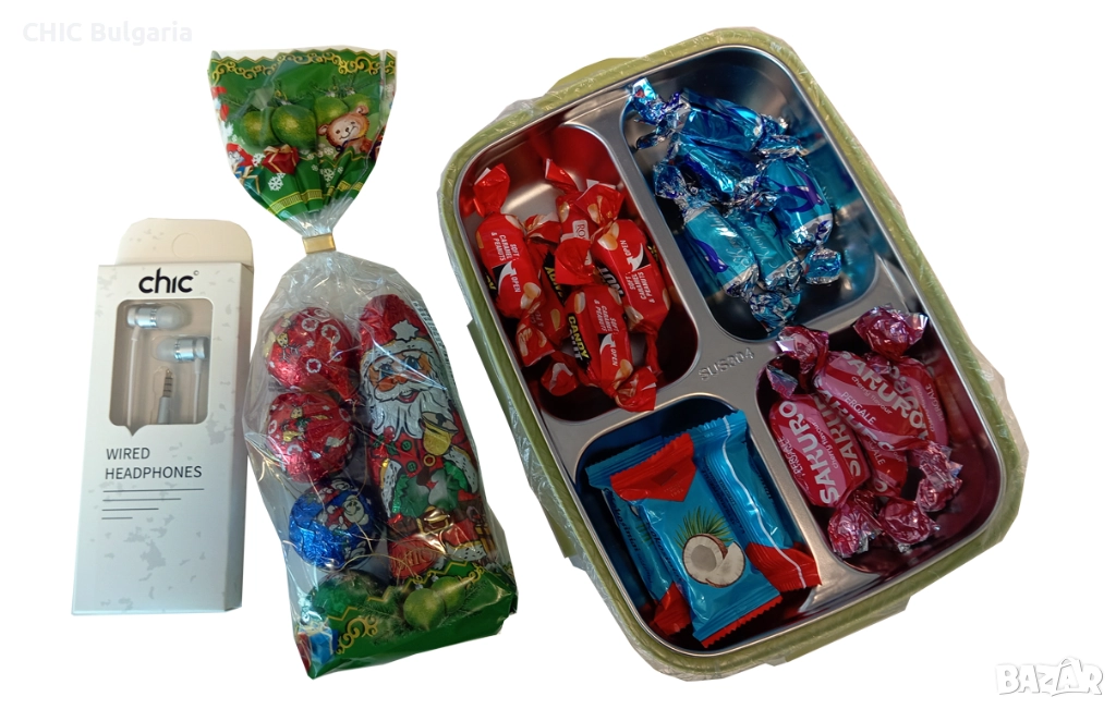 Кутия за обяд с подарък шоколадови лакомства и слушалки - КОЛЕДНА ПРОМОЦИЯ, снимка 1