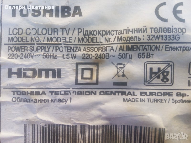 телевизор  TOSHIBA  32W1333G     на части, снимка 1