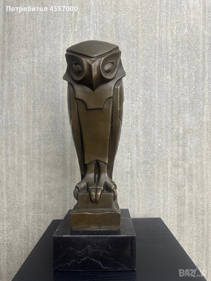 Луксозна бронзова статуетка „Кукумявка“ – Стил Арт Деко (модел на Ф. Помпон), снимка 1