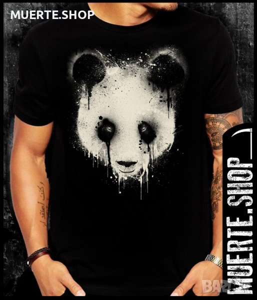 Черна тениска с щампа PANDA SPRAY, снимка 1