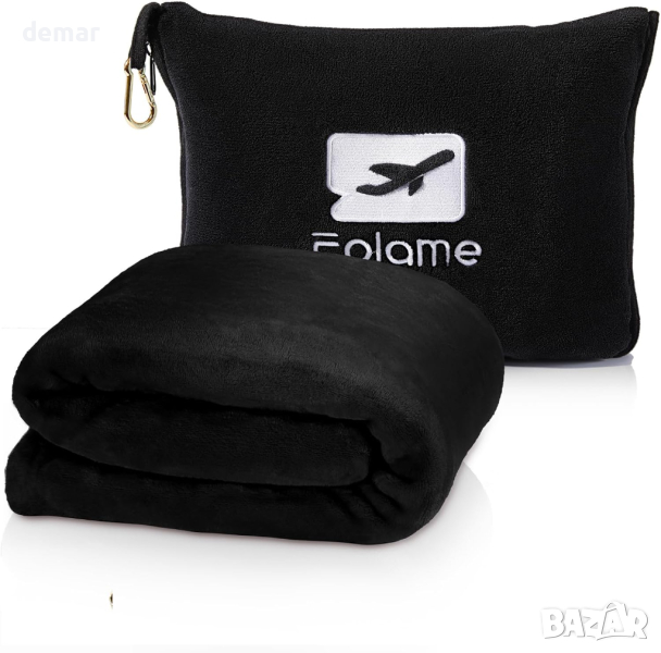 Folame Компактно одеяло/възглавница за самолет 2 в 1 с мека чанта, колан за багаж и щипка за раница, снимка 1