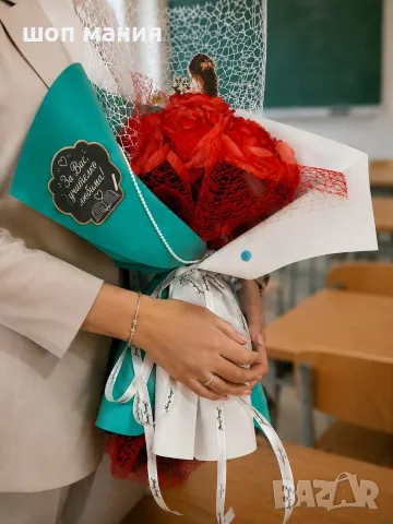 🌹 Оригинален бутиков букет за учителка 👩‍🏫📚 , снимка 2 - Ръчно изработени сувенири - 55837903