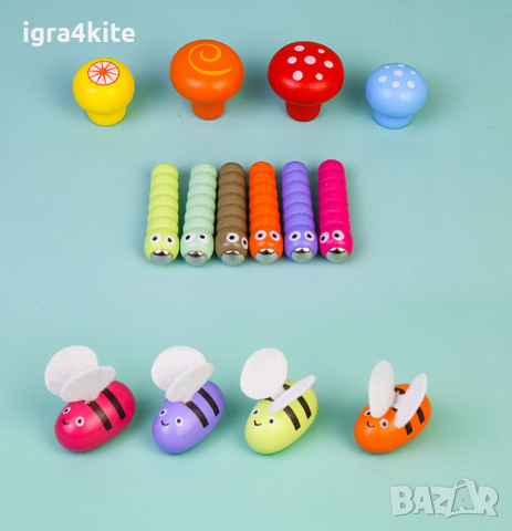 дървена игра за сръчност - кошер с пчелички + магнитни червейчета, снимка 6 - Образователни игри - 34751858