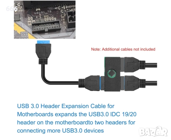 USB3.0 19PIN сплитер 1 към 2 удължителен кабел за дънна платка, снимка 2 - Друга електроника - 52940306