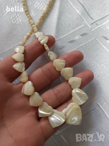 Стилно и елегантно седефено колие сърца с различна форма,дължина 40 см, снимка 5 - Колиета, медальони, синджири - 50468068