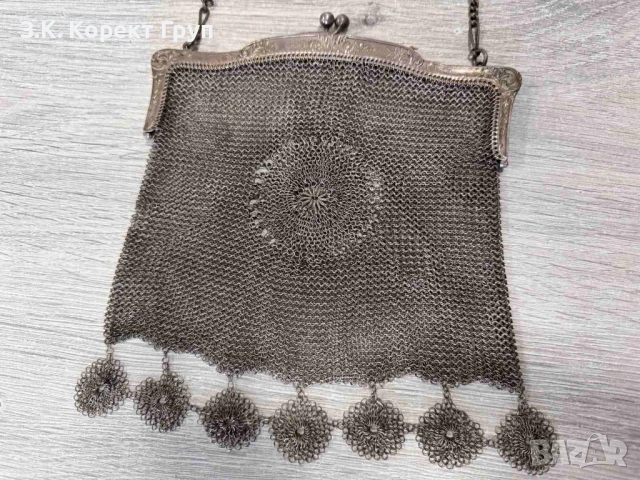 Старинна сребърна чантичка с портмоне проба 800, снимка 3 - Бижутерийни комплекти - 53258323