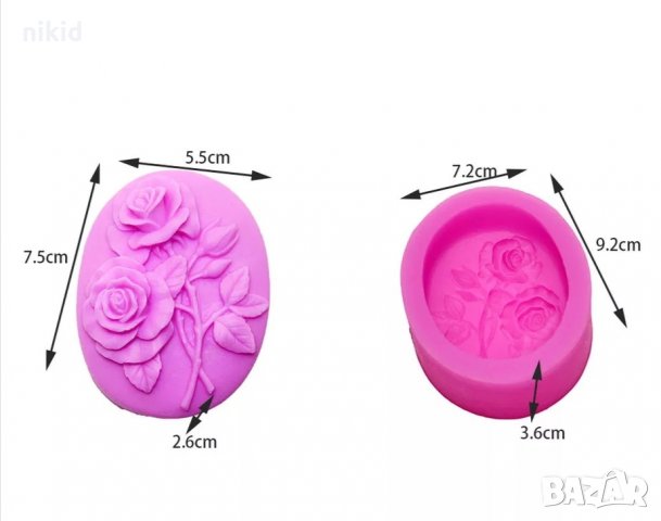 Едри рози и пъпка в овал Дълбока форма силиконов молд калъп за сапун гипс, снимка 2 - Форми - 22398238