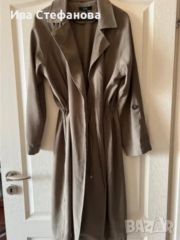  Нов вискоза тъмно зелен елегантен шлифер тип рокля набран в талията , снимка 6 - Палта, манта - 49155901