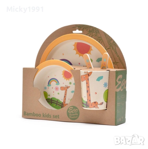 Бамбуков комплект за хранене от 5 части 