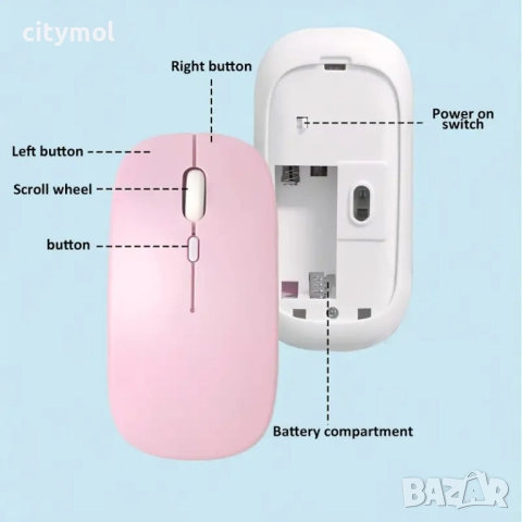 Bluetooth мишка, aкумулаторна безжична мишка, 1600 dPi, компактен диайн, снимка 3 - Клавиатури и мишки - 41596927