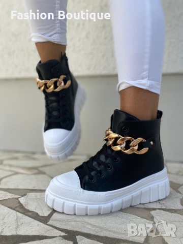 Черни дамски кецове- боти, снимка 2 - Маратонки - 51245372