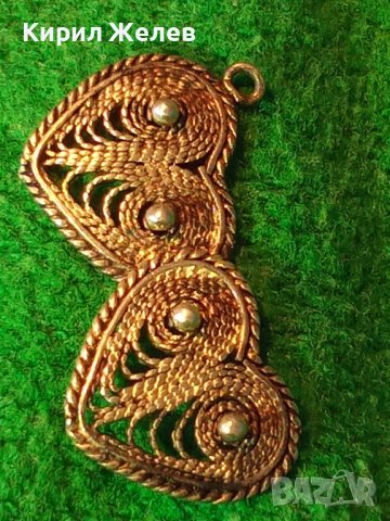 СТАРИННА СРЕБЪРНА ФИЛИГРАННА ВИСУЛКА ДВЕ СЪРЧИЦА РЪЧНА МАЙСТОРСКА РЯДКА ИЗРАБОТКА 31186, снимка 2 - Антикварни и старинни предмети - 41337167