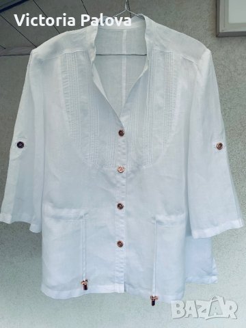 Ленена бяла бутикова риза/блуза/туника ABBA