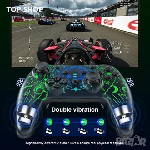 Нов Безжичен Про Контролер джойстик за PC, телефон iPhone, Android, Switch с LED и Турбо, снимка 7 - Аксесоари - 49509666