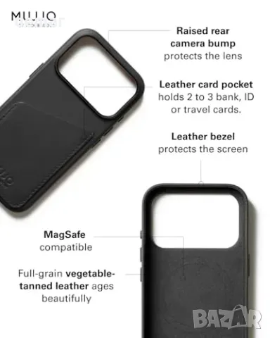 Кожен калъф Mujjo Wallet за iPhone 17 Pro с MagSafe, черен, снимка 3 - Калъфи, кейсове - 55955462