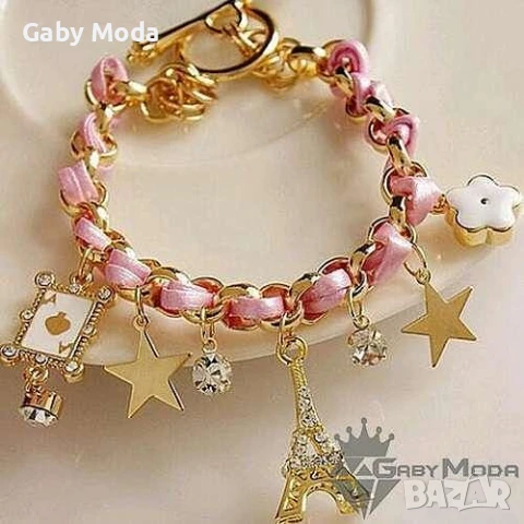 Дамска гривна с цветни мъниста и Айфеловата кула в 2 цвята, снимка 2 - Гривни - 51065936