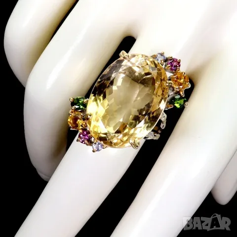 925 Сребърен пръстен с 36 карата натурален цитрин, снимка 7 - Пръстени - 56082404
