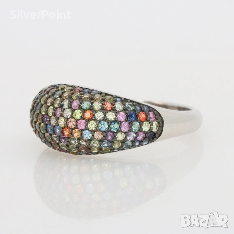 Сребърен пръстен с цветни Сапфири от Шри Ланка и сертификат , снимка 2 - Пръстени - 53647224