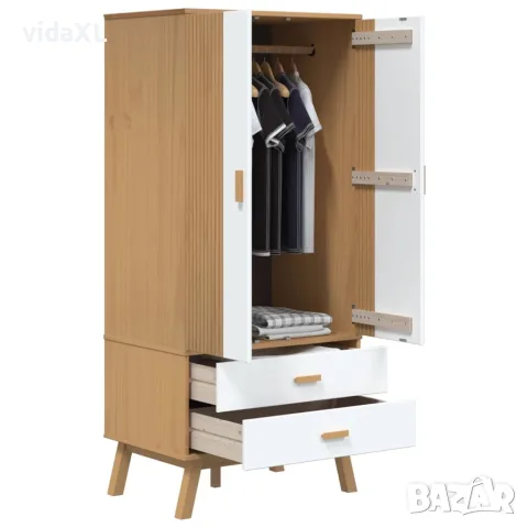vidaXL Гардероб OLDEN, бял и кафяв, 76,5x53x172 см, борово дърво масив, снимка 5 - Гардероби - 56147299