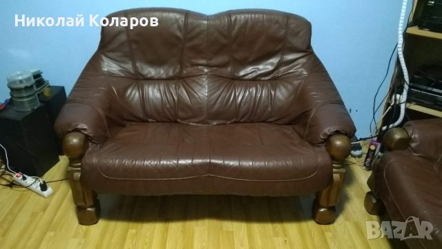 Череша 3ка,2ка,1ца-естествена кожа - дефект на 3ка та , снимка 2 - Дивани и мека мебел - 41910163
