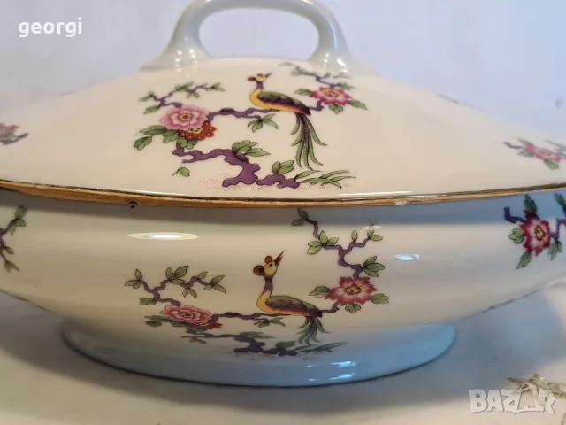 френски супник терин с рози и райски птици Limoges   8/2, снимка 4 - Сервизи - 49968912