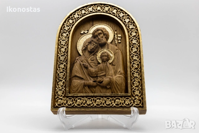Релефна икона на Светото семейство от масивен дъб, снимка 4 - Икони - 53223109