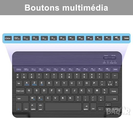 Безжична Bluetooth клавиатура за iPad, iPad Air/Pro, Samsung Tablet, Xiaomi Pad 7/6/5, Mac, снимка 5 - Клавиатури и мишки - 51055976