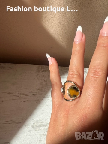 Дамски пръстен в златен цвят с перла и камък тигрово око ❤️, снимка 4 - Пръстени - 52247695