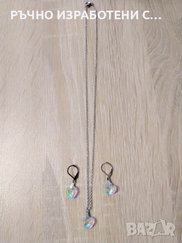 Комплект колие и обеци Сваровски сърца, снимка 3 - Обеци - 39639461