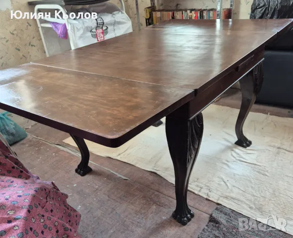 Старинна разтегателна маса с резбовани крака, снимка 5 - Маси - 49259251