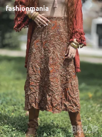 Бохо пола с етно принт – ръчна изработка, снимка 2 - Поли - 50379660