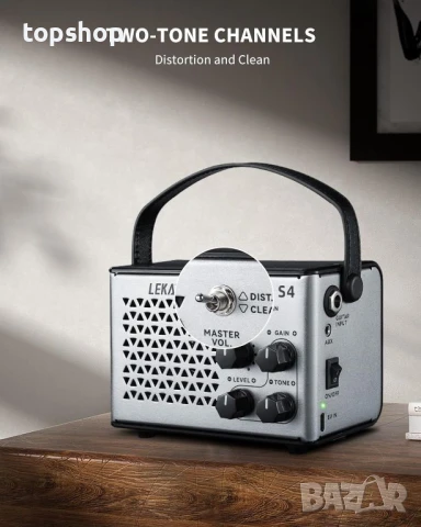 LEKATO преносим мини усилвател за китара 10 W, акумулаторен, Bluetooth, снимка 5 - Ресийвъри, усилватели, смесителни пултове - 50569504