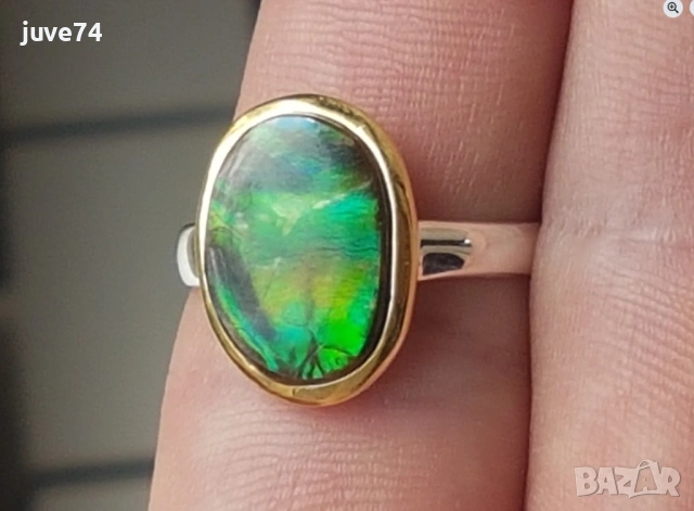 СРЕБЪРЕН ПРЪСТЕН С АМОЛИТ (АЛБЪРТА, КАНАДА), снимка 6 - Пръстени - 53101222