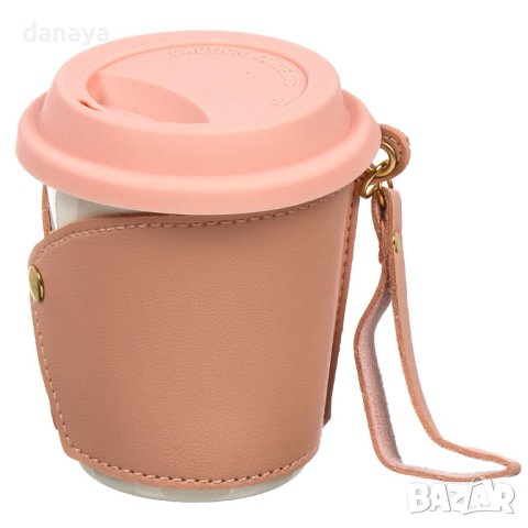 4085 Чаша в кожен калъф с дръжка и силиконов капак, снимка 2 - Чаши - 42290821