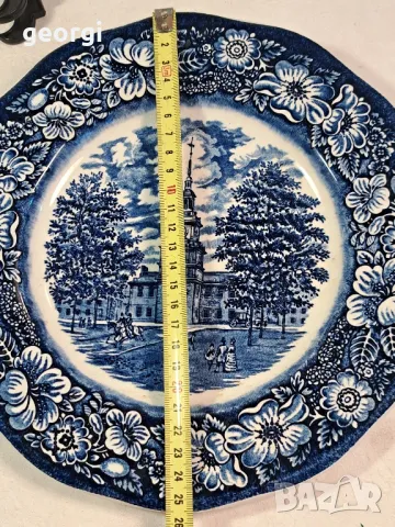 английска порцеланова чиния син порцелан 22/2, снимка 3 - Чинии - 49182826