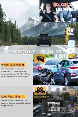 Нова Двойна видеорегистраторна система с предна и вътрешна FHD 1080P камера, снимка 5 - Друга електроника - 55728082