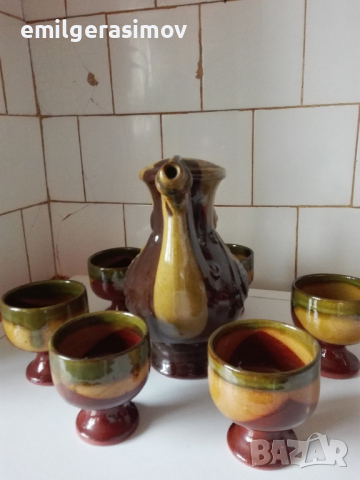 Сервиз за вино - глазирана керамика., снимка 6 - Антикварни и старинни предмети - 36138972